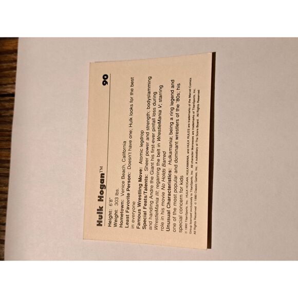 Vintage 1990 WWF Hulk Hogan Trading Card #90 Classic Titan Sports - Picture 2 of 2